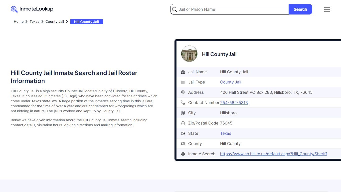Hill County Jail Inmate Search - Hillsboro Texas - Inmate Lookup